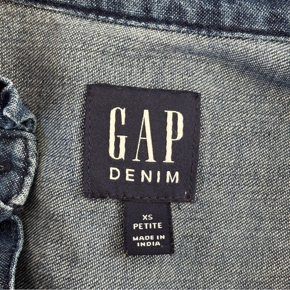 GAP Denim Ruffle Trim Popover Shirt Cottagecore Prairie Dark Indigo Blue XSP - Picture 10 of 12